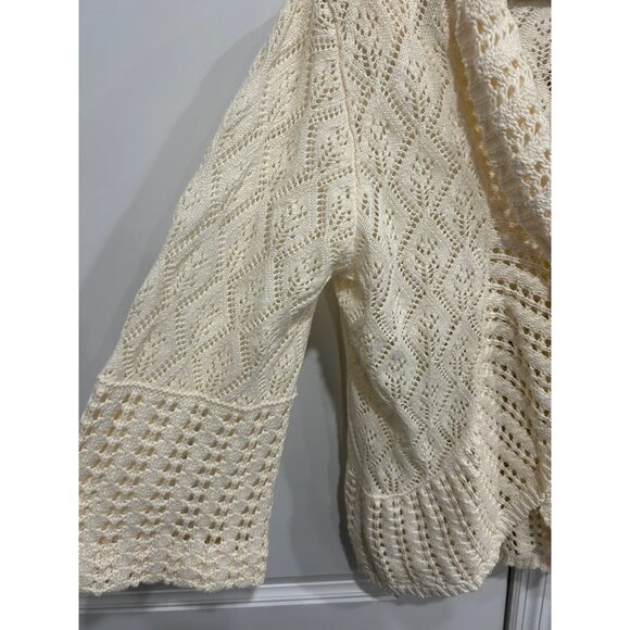 Vintage Cream Open Knit Cardigan Sweater Shawl Collar Button Closure - Picture 4 of 9